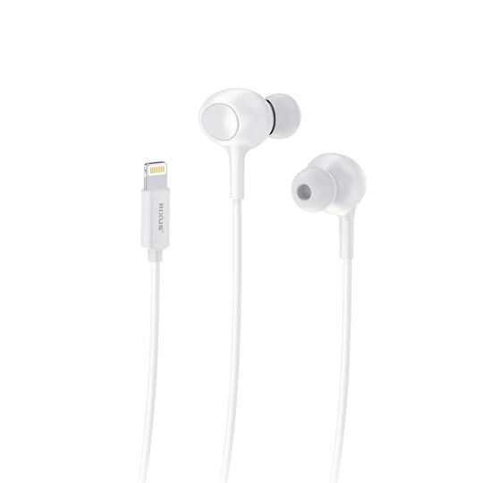 Rixus RXHD56LW Lightning Connector Wired Earbud Type Headphone With Microphone White