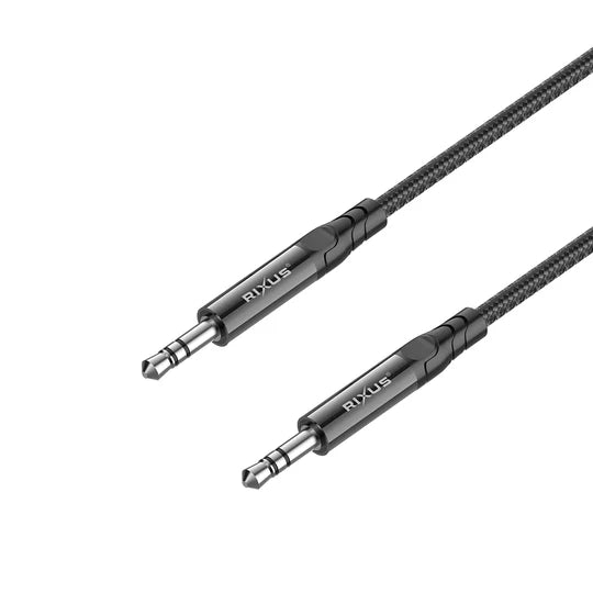 Rixus RXMU35 3,5 mm AUX naar 3,5 mm AUX gevlochten audiokabel 1,2 m zwart
