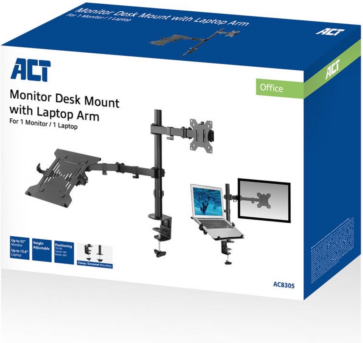 ACT AC8305 Monitorarm met laptophouder, 1 scherm