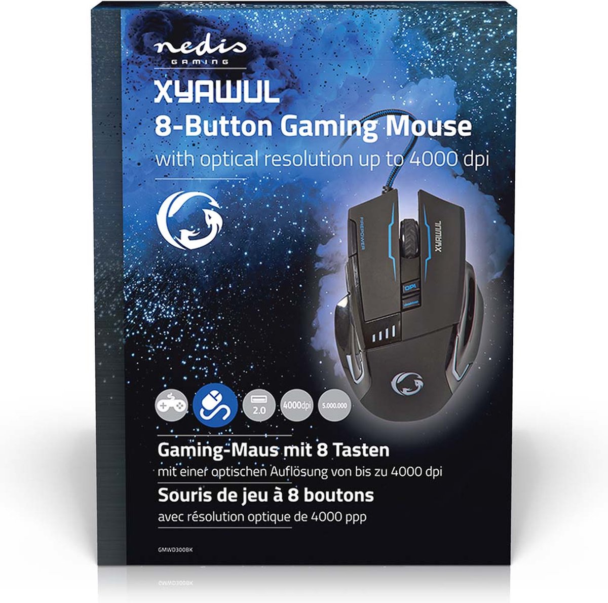 Nedis Gaming Muis Bedraad , DPI: 800 / 1600 / 2400 / 4000 dpi , Aantal knoppen: 8