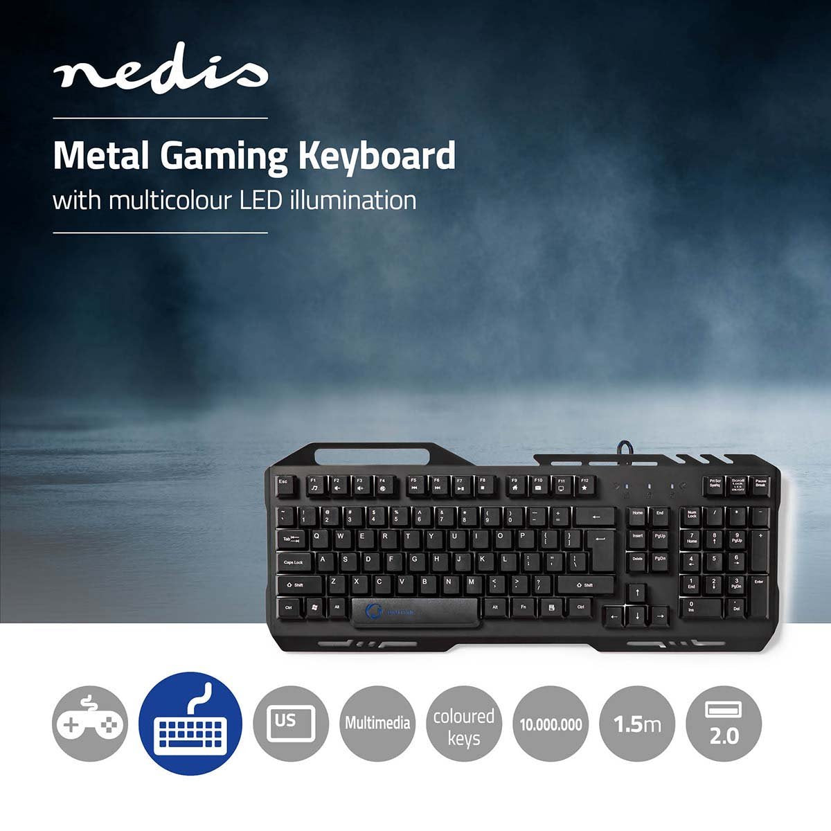 Nedis Bedraad Gaming Toetsenbord - USB 2.0 - Membrane Toetsen - LED - US internationaal