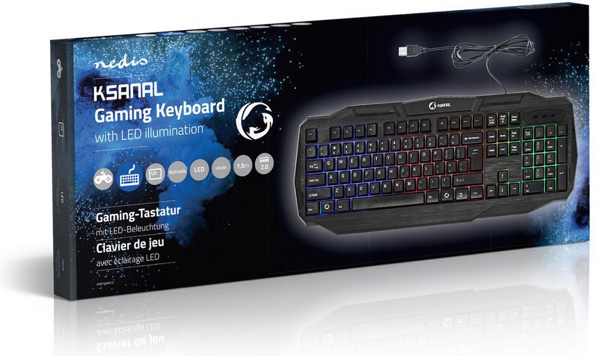 Nedis Bedraad Gaming Toetsenbord USB 2.0 , Membrane Toetsen , LED , US internationaal
