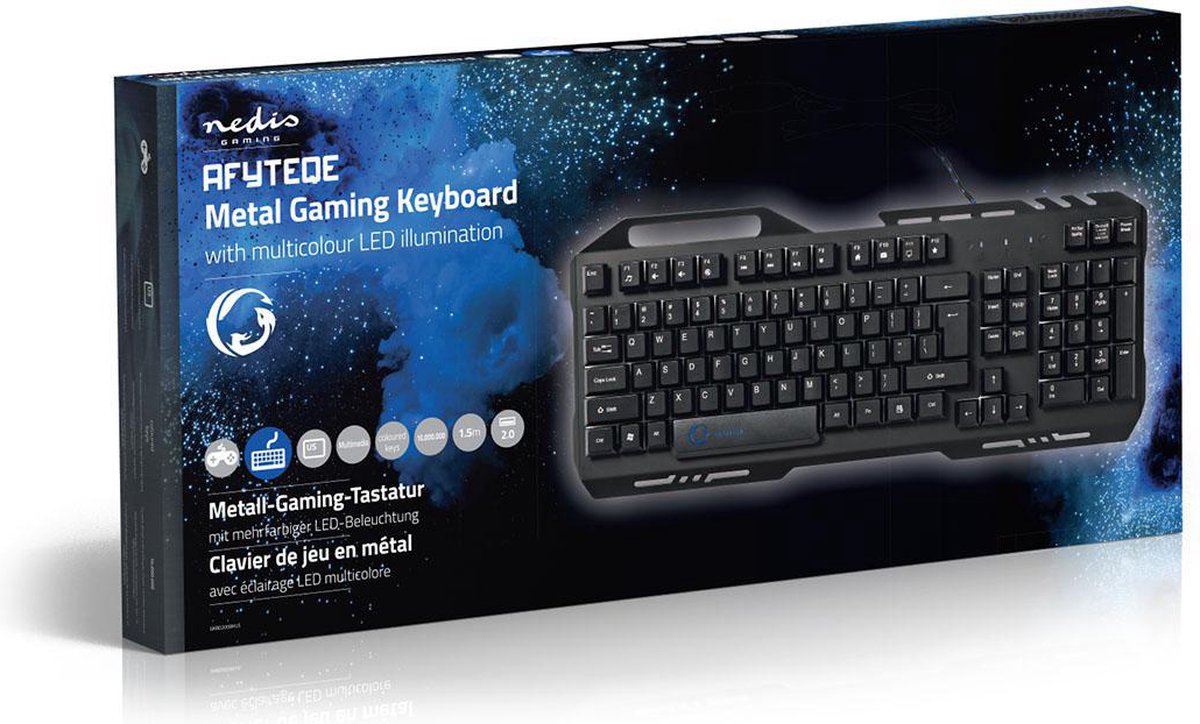 Nedis Bedraad Gaming Toetsenbord - USB 2.0 - Membrane Toetsen - LED - US internationaal