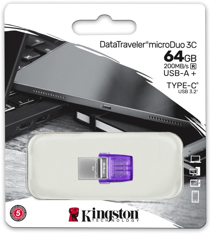 Kingston Technology DataTraveler 64GB microDuo 3C 200 MB/s dubbele USB-A + USB-C
