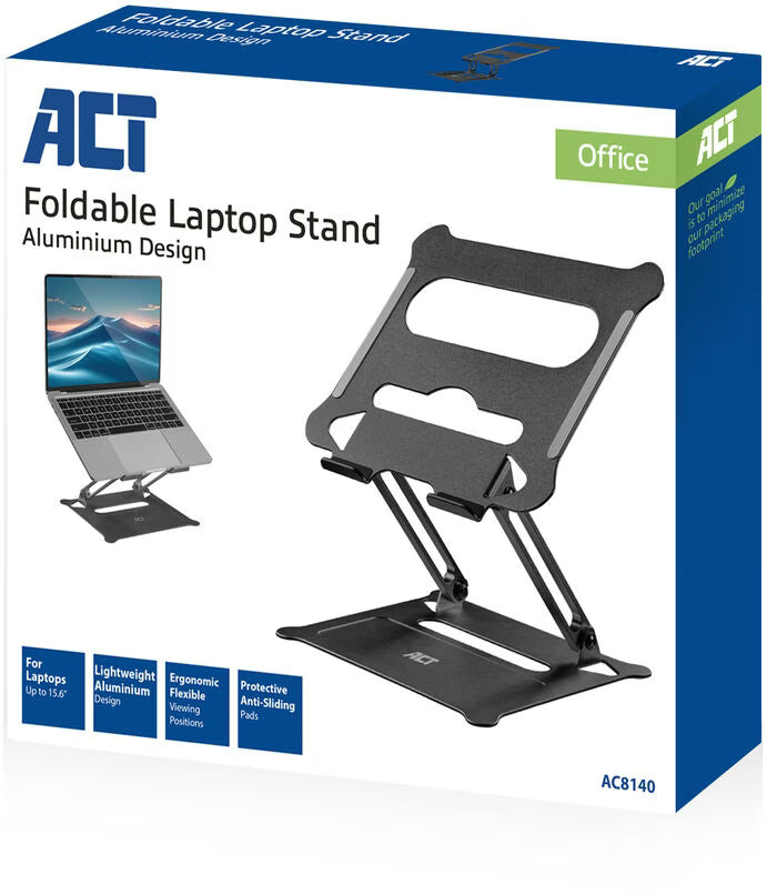 ACT Laptopstandaard, aluminium, inklapbaar, traploos in hoogte verstelbaar AC8140