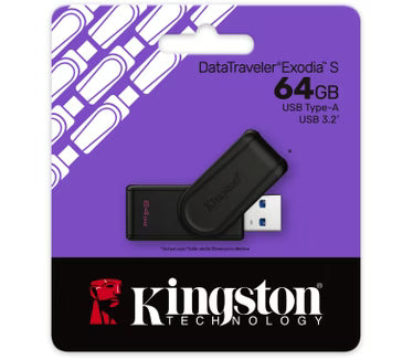 Kingston Technology DataTraveler 64GB Portable USB 3.2 Gen 1 Exodia S (Black/Black)