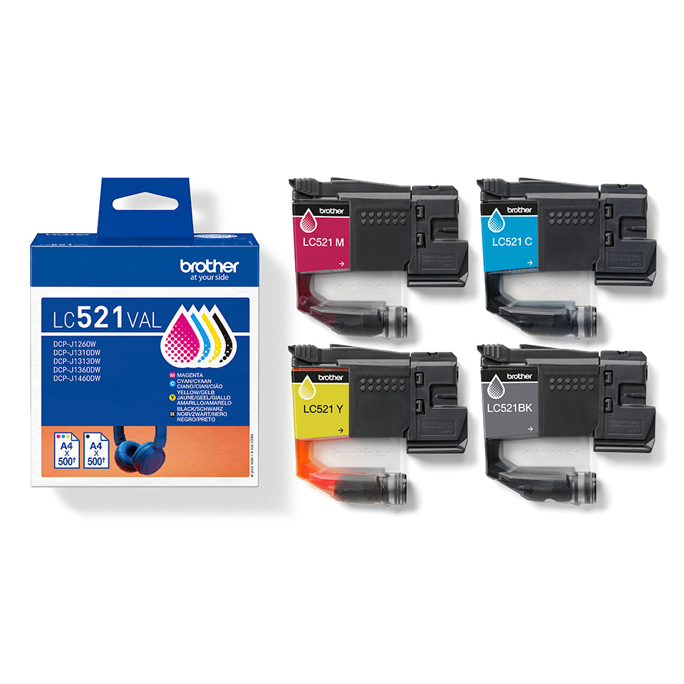 BROTHER LC-521VAL Value Pack 4x 500 pagina´s