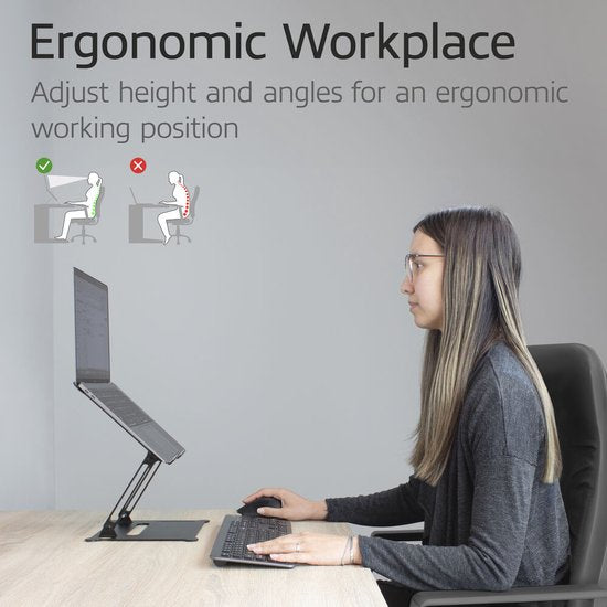 ACT Laptopstandaard, aluminium, inklapbaar, traploos in hoogte verstelbaar AC8140