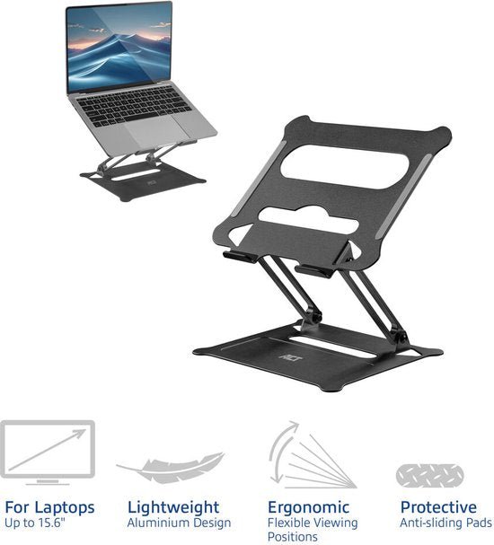 ACT Laptopstandaard, aluminium, inklapbaar, traploos in hoogte verstelbaar AC8140