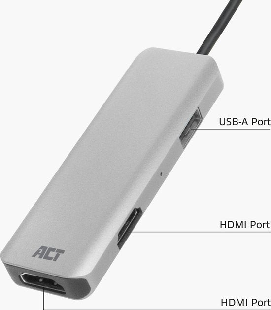 ACT USB-C 4K multiport adapter voor 2 HDMI schermen, USB-A datapoort AC7013