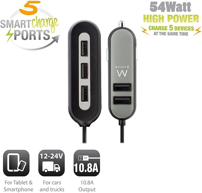 Ewent EW1355 USB AUTOLADER 2+3 POORTS 10.8A