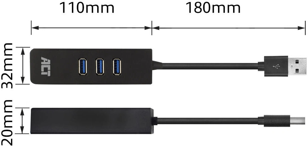 Ewent EW1140 3 port USB hub usb 3.0 / 3.1 & 10/100/1000 LAN poort