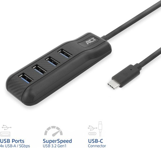 ACT AC6420 USB-C hub 3.0, 4 poorts USB-A AC6420