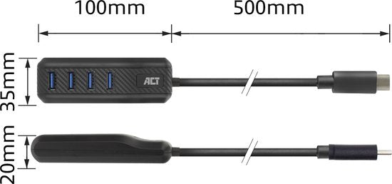 ACT AC6420 USB-C hub 3.0, 4 poorts USB-A AC6420