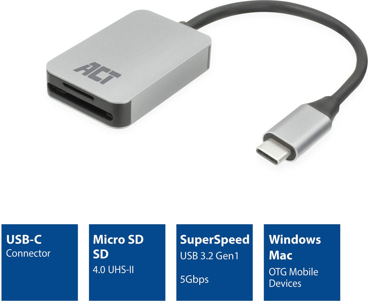 Act AC7056 USB-C 3.0 SD en Micro SD kaartlezer