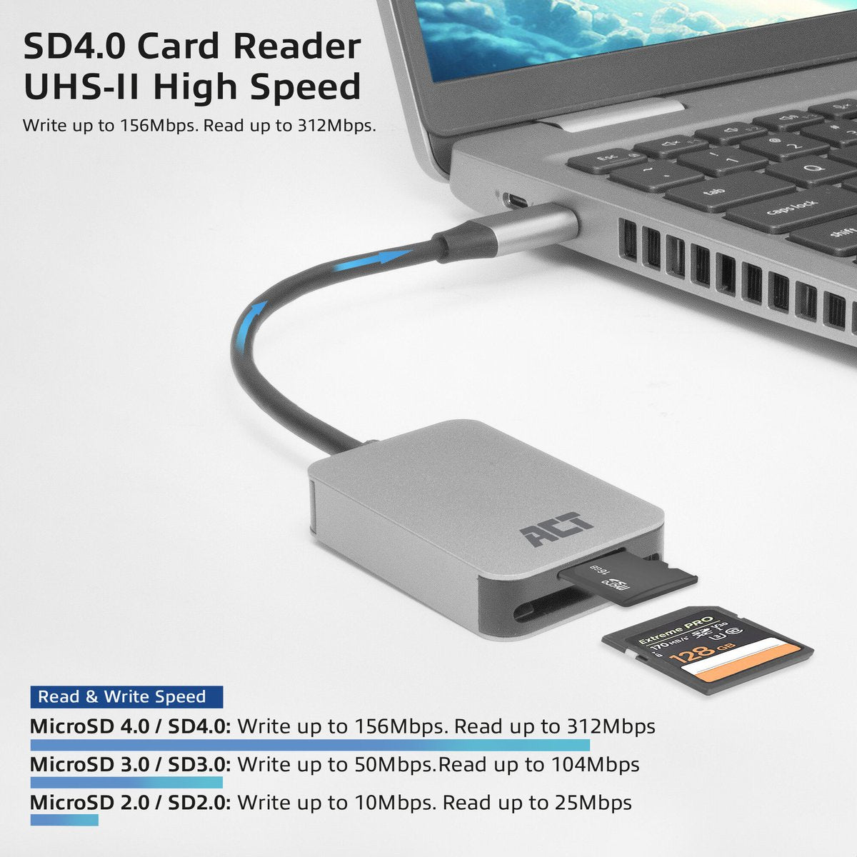 Act AC7056 USB-C 3.0 SD en Micro SD kaartlezer