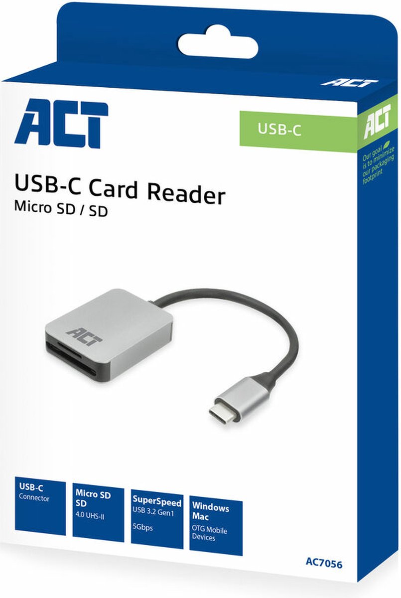 Act AC7056 USB-C 3.0 SD en Micro SD kaartlezer