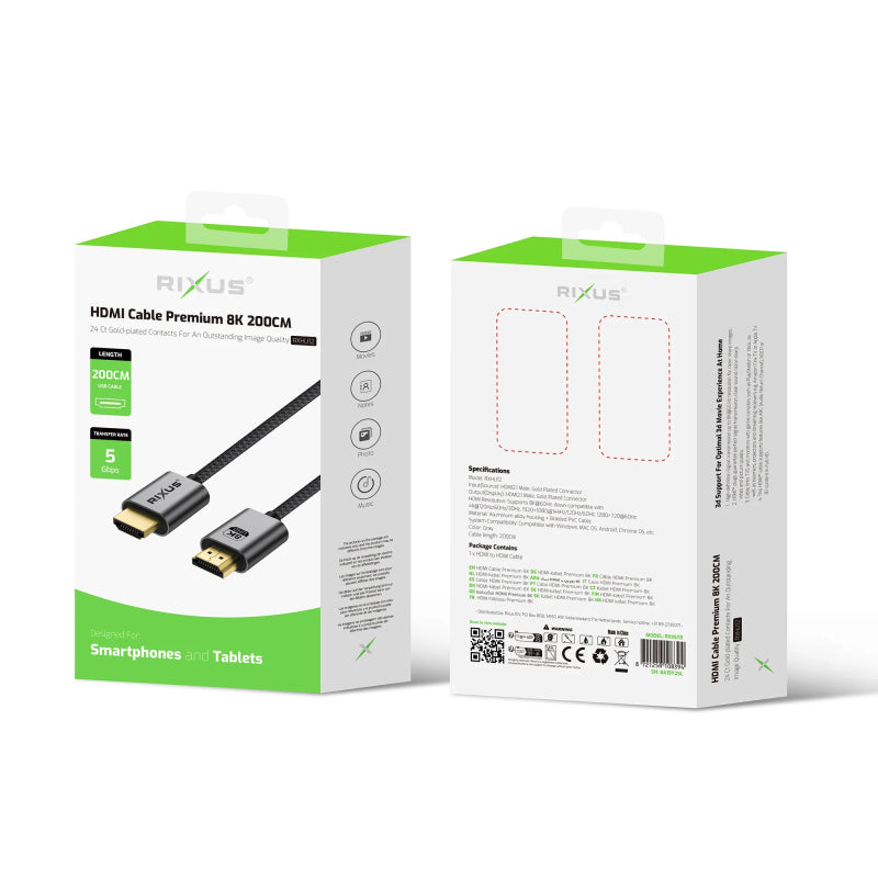 Rixus RXHU12 Premium HDMI-kabel 8K 2mtr. Space Gray