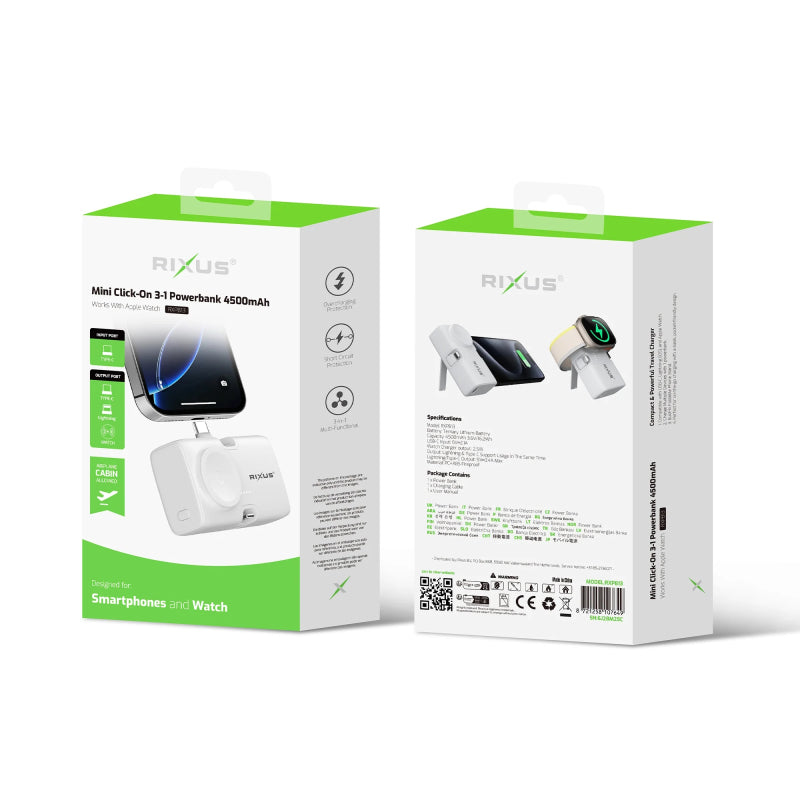 Rixus RXPB13 Mini Click-On 3-in-1 Powerbank 4500mAh Wit