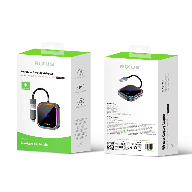 Rixus RXCP05 Draadloze CarPlay Adapter Metallic Grijs