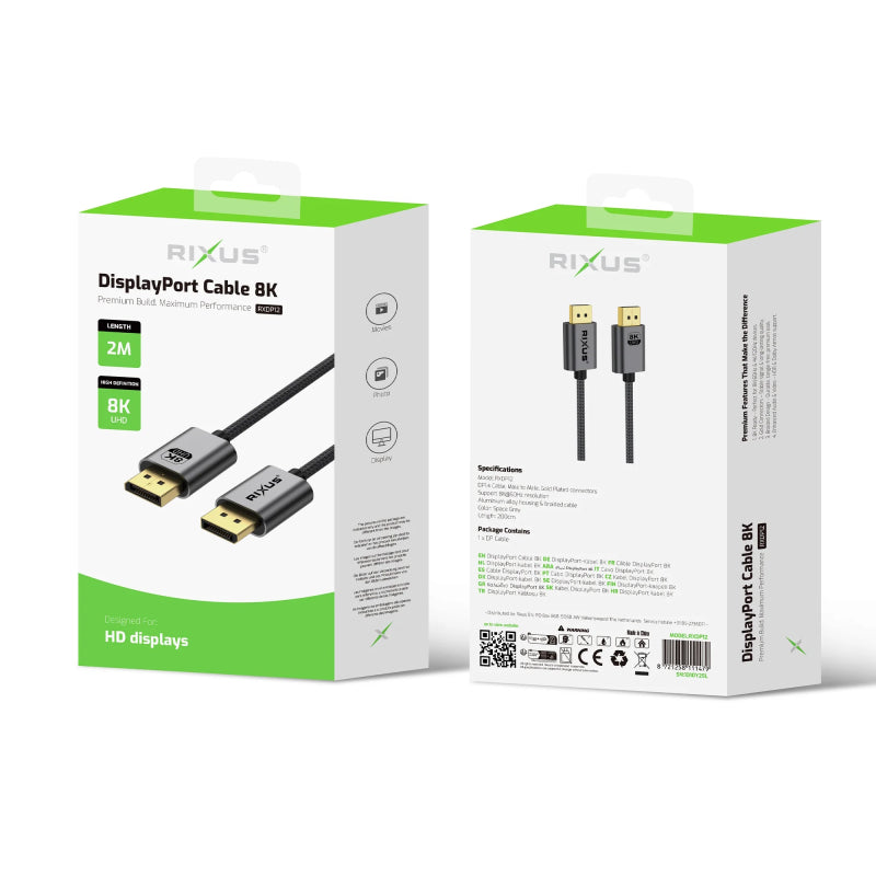Rixus RXDP12 DisplayPort-kabel 8K 2 Mtr. Space Grey