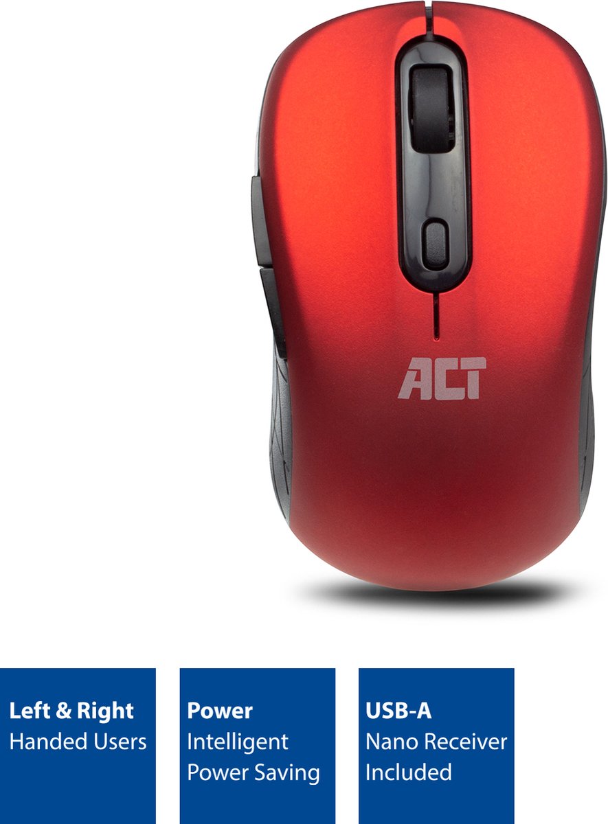 ACT Muis Draadloos - Optisch - 1600 DPI - 2.4Ghz USB Mini Dongel - Lichtgewicht - AC5135 Rood