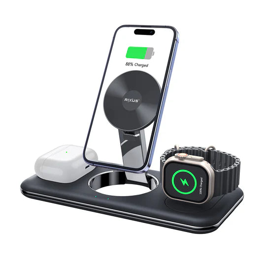 Rixus RXWC31 3 in 1 Draadloze lader standaard voor iPhone, Watch en Airpods