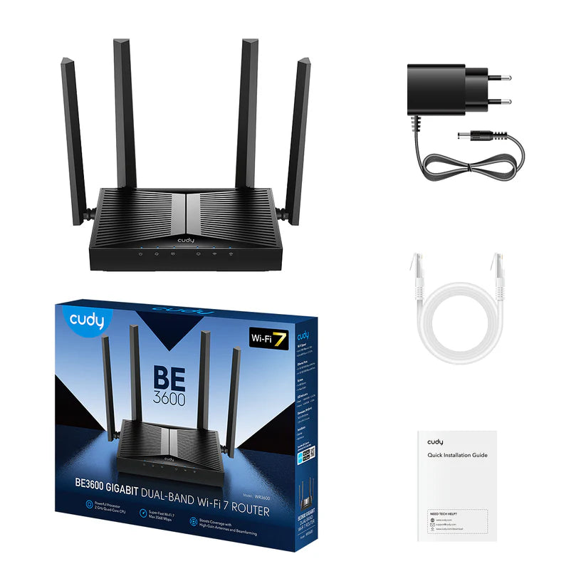 Cudy WR3600 Dual Band WiFi 7 Gigabit Router met Krachtige Antennes en Mesh Ondersteuning