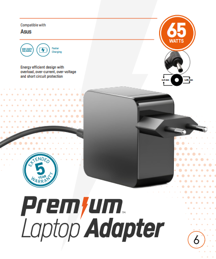 Premium adapter in retailverpakking  Asus 19V 3,42A 4,0mm * 1,35mm wandlader