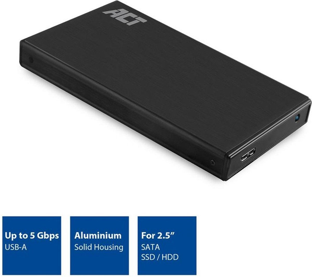 ACT AC1200 2.5" SATA hard drive enclosure, aluminium, USB 3.2 Gen1 Zwart