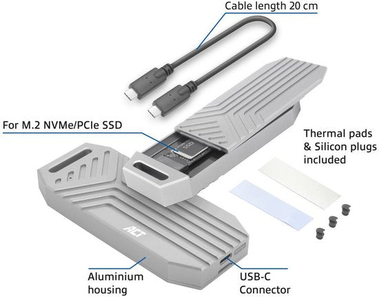 ACT AC1625 USB 40Gbps M.2 2280 NVMe / PCIe SSD Behuizing / High Performance / Tool-Free / Aluminium