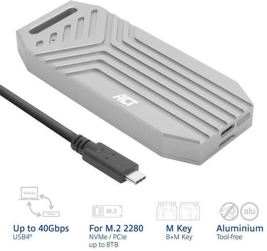 ACT AC1625 USB 40Gbps M.2 2280 NVMe / PCIe SSD Behuizing / High Performance / Tool-Free / Aluminium
