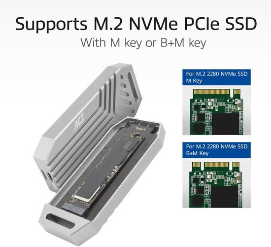 ACT AC1625 USB 40Gbps M.2 2280 NVMe / PCIe SSD Behuizing / High Performance / Tool-Free / Aluminium