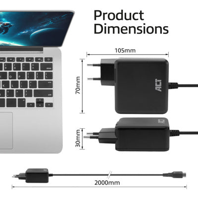Act AC2015 USB-C laptoplader 100W met Power Delivery-profielen, 2 meter