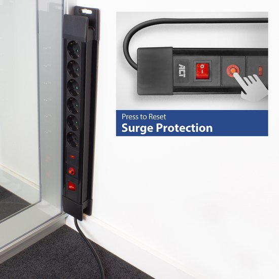 ACT Stekkerdoos met overspanbeveiliging - 6 Contacten - Aan/Uit Schakelaar - Overspanningsbeveiliging - AC2450