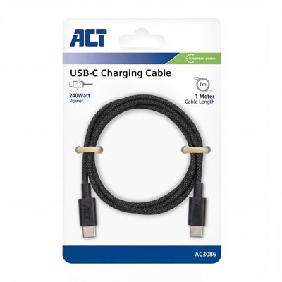 Act AC3086 laadkabel USB 2.0 240W laad- en datakabel USB-C naar USB-C, zwart, 1 meter