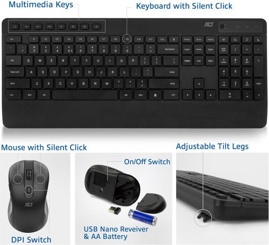 ACT AC5725 Draadloze Muis en Toetsenbordcombo | QWERTY