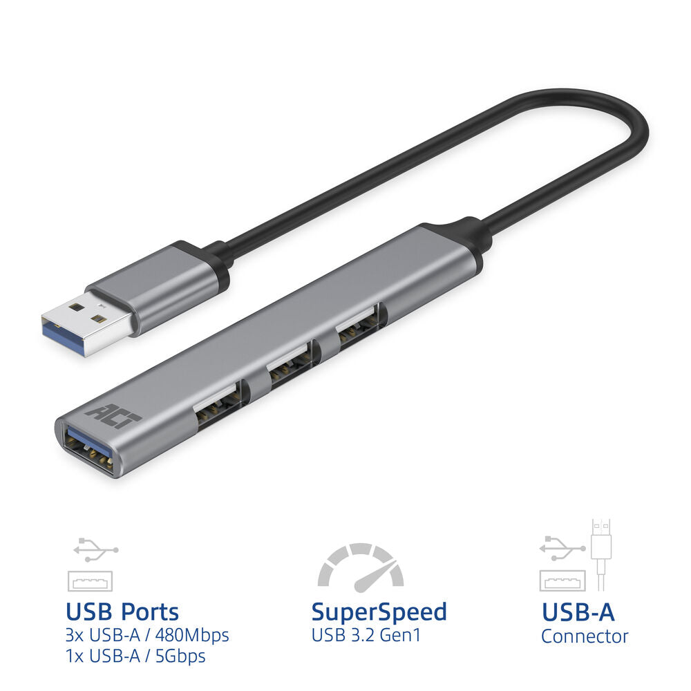 Act AC6325 USB-A hub, 3x USB-A 2.0 and 1x USB-A 3.0