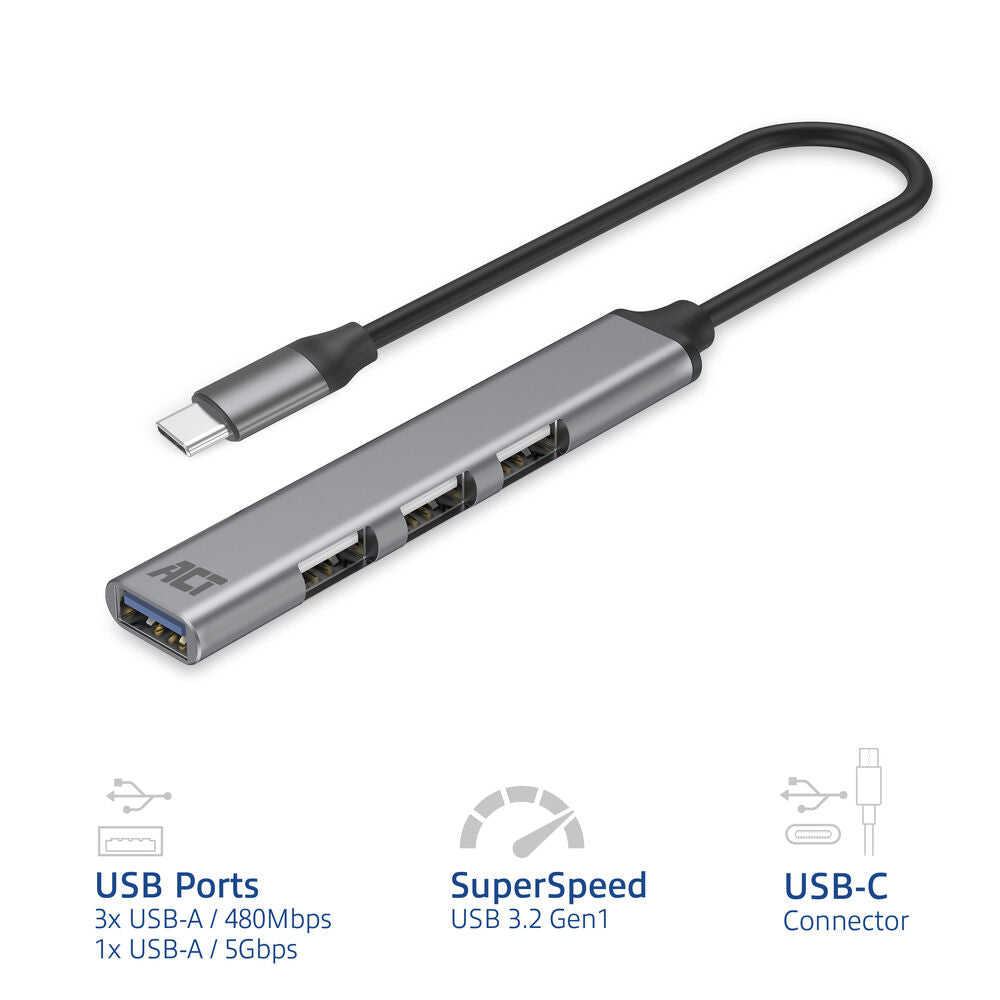 Act AC6425 USB-C hub, 3x USB-A 2.0 and 1x USB-A 3.0