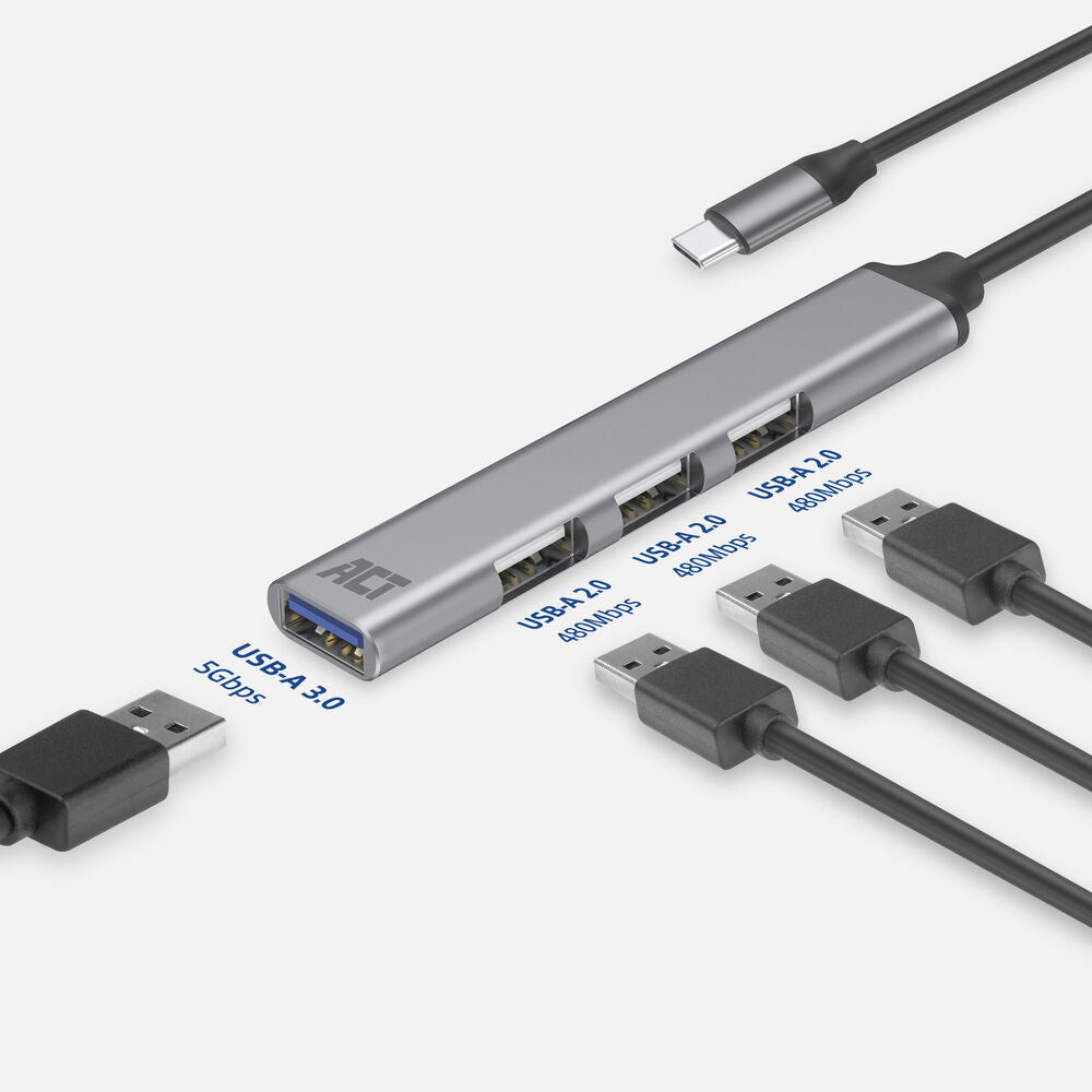 Act AC6425 USB-C hub, 3x USB-A 2.0 and 1x USB-A 3.0