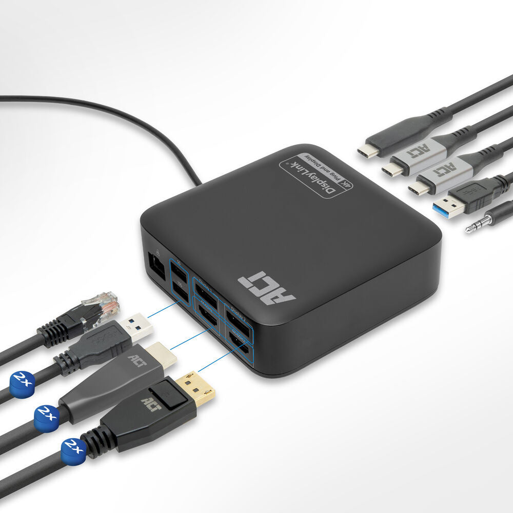 ACT AC7150 Universeel USB-C Dockingstation 4K, voor 2 HDMI/DisplayPort monitoren, DisplayLink, compact model