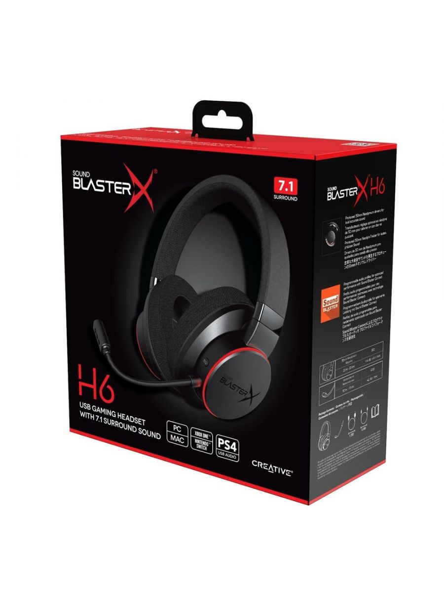 Creative Sound BlasterX H6 , Bedrade Over-ear Gaming Headset , USB-A & 3.5mm , Zwart & RGB