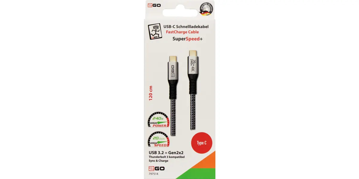 2GO 797514 USB-kabel USB 3.2 Gen 2x2 1,2 m USB C Zwart, Zilver superspeed thunderbolt3 compatible