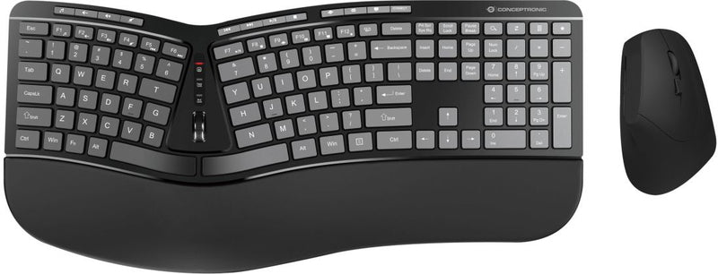CONCEPTRONIC Wireless Keyboard+Mouse,ergo,Layout US zwart