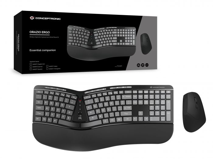 CONCEPTRONIC Wireless Keyboard+Mouse,ergo,Layout US zwart