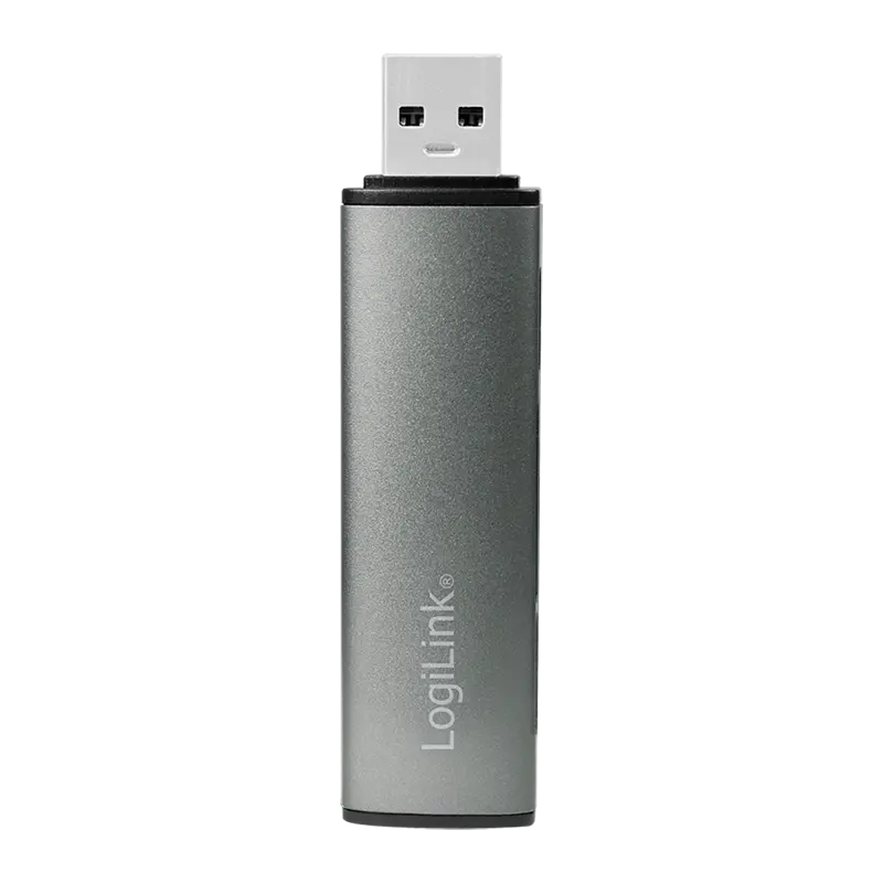 LogiLink USB 3.2 Gen 2 Hub, 2-port, USB-A, w/cardreader, aluminum, grey