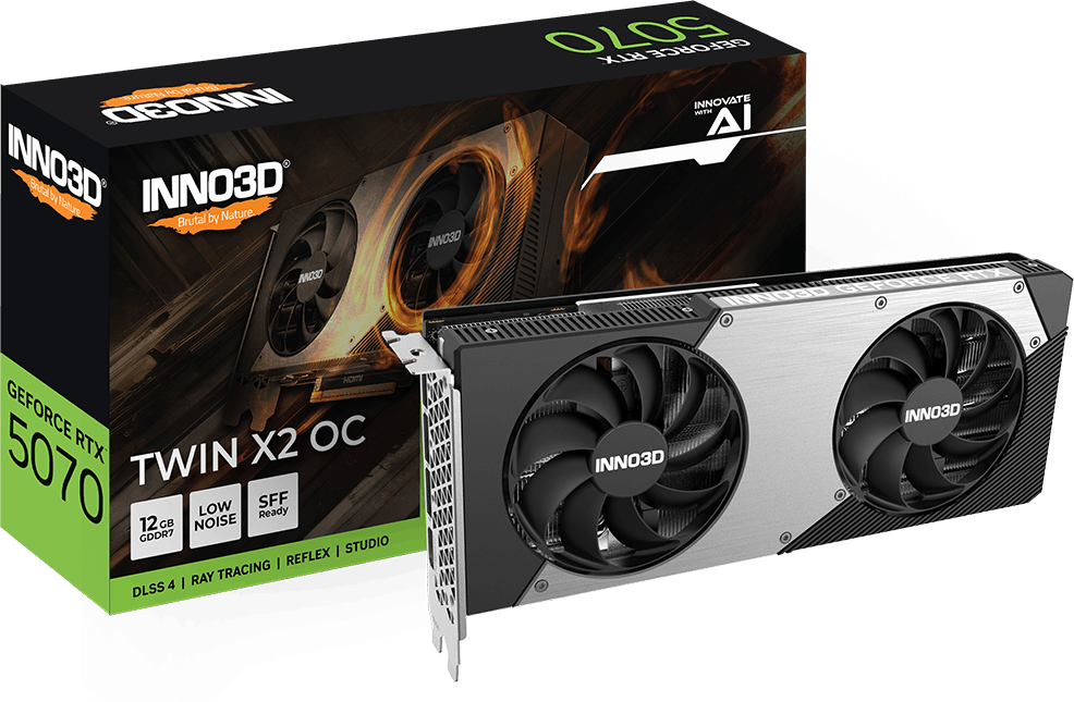 INNO3D N50702-12D7X-195064N GeForce RTX™ 5070 TWIN X2 OC, ATX, 12 GB, GDDR7, 192-bit, 672 GB/s