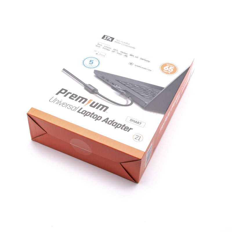 Premium universele adapter in retailverpakking 65 Watt 17-tips  incl. netsnoer