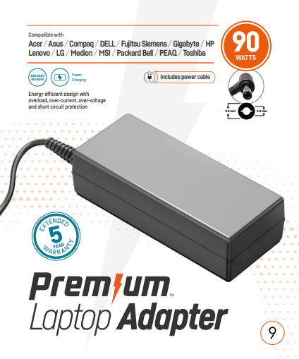 Premium adapter in retailverpakking  Asus  19V 4,74A - 5,5mm * 2,5mm incl. netsnoer 90w