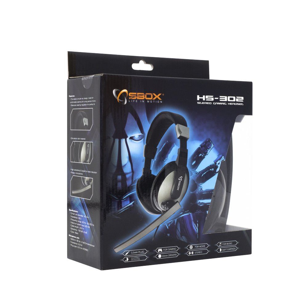SBOX HS-302 , On-Ear Gaming Headset 3,5mm Connector , Zwart/Grijs